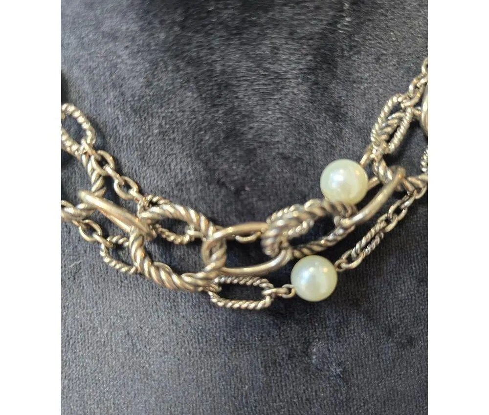 Women's Chunky Rope Chain Necklace With Faux Pearls And Toggle Ring Lock Gold - Image 3
