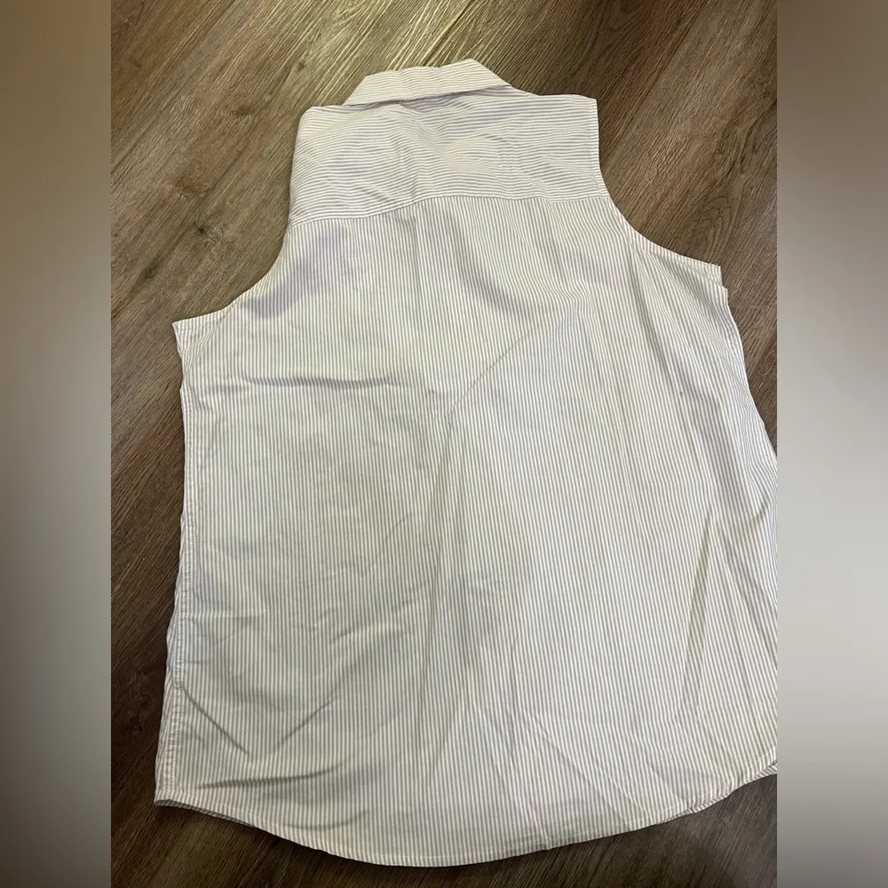 Basic editions embroidered flowers on a beautiful striped tank top size L - Image 7