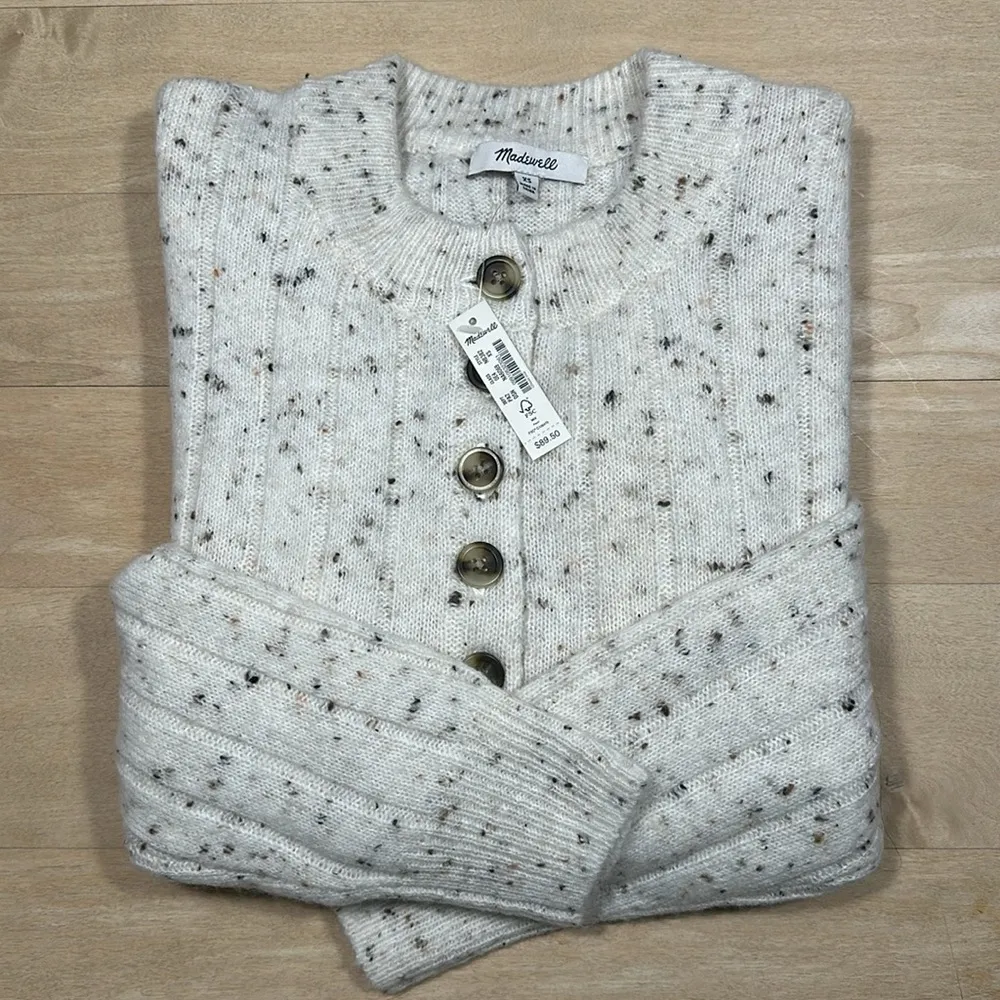 NWT Madewell Donegal Bowden Henley Sweater in Coziest Yarn Oatmeal Fleck Sz XS - Image 4