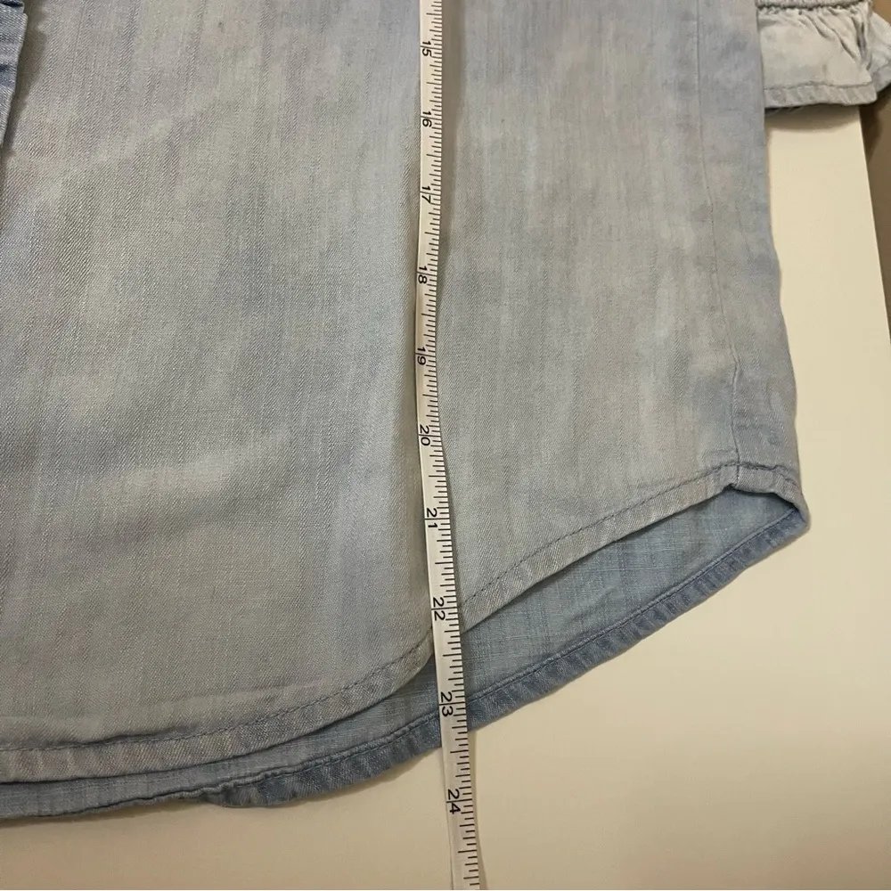 Democracy Elbow Sleeve Ruffle Neck Half Placket Button Down Woven Top M - Image 9