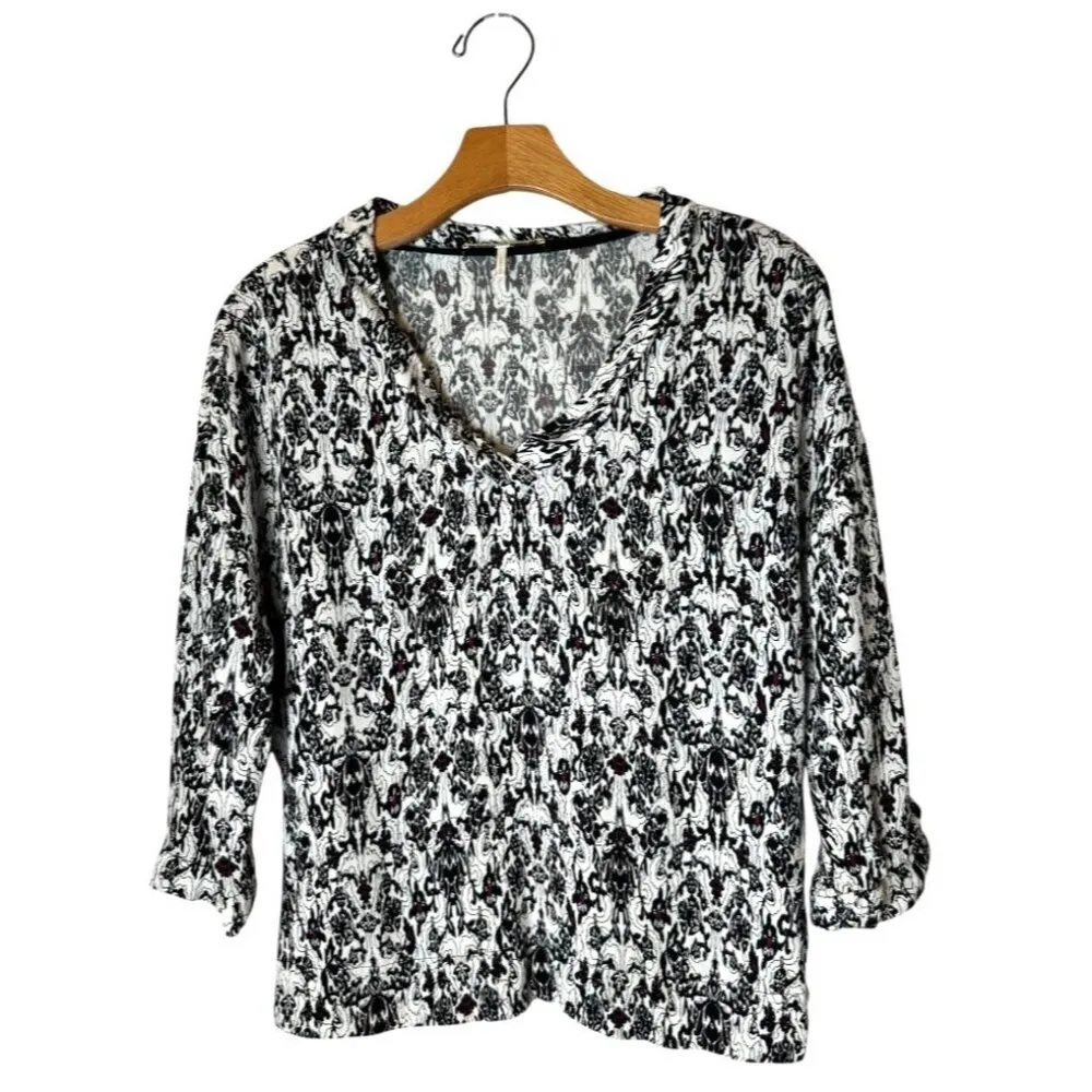 Maje Shirt Women‎ Small Black White Geometric V Neck Leopold High Low Top - Image 2