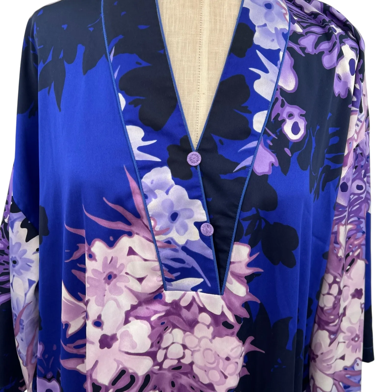 Oscar de la Renta Neiman Marcus Maxi Kimono Kaftan Dress Floral Blue Purple XL - Image 4