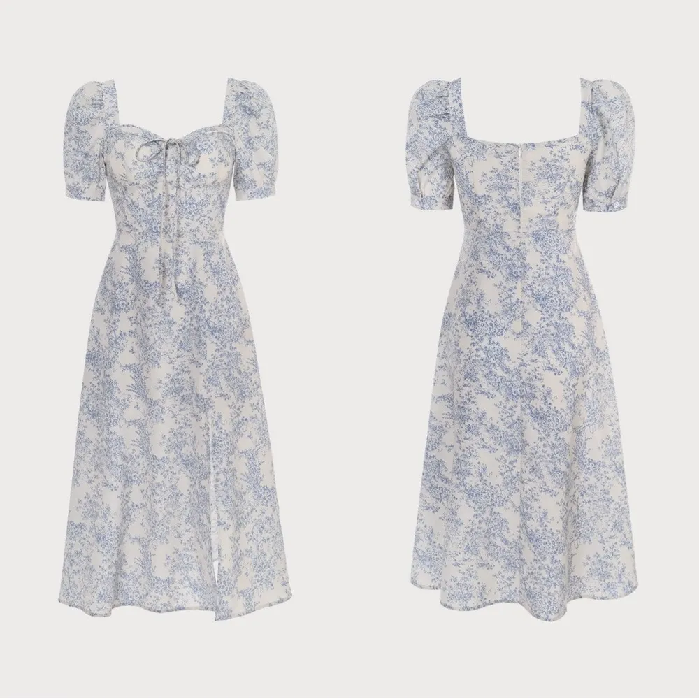 RIHOAS The Blue Sweetheart Neck Puff Sleeve Floral Midi Dress - Image 6