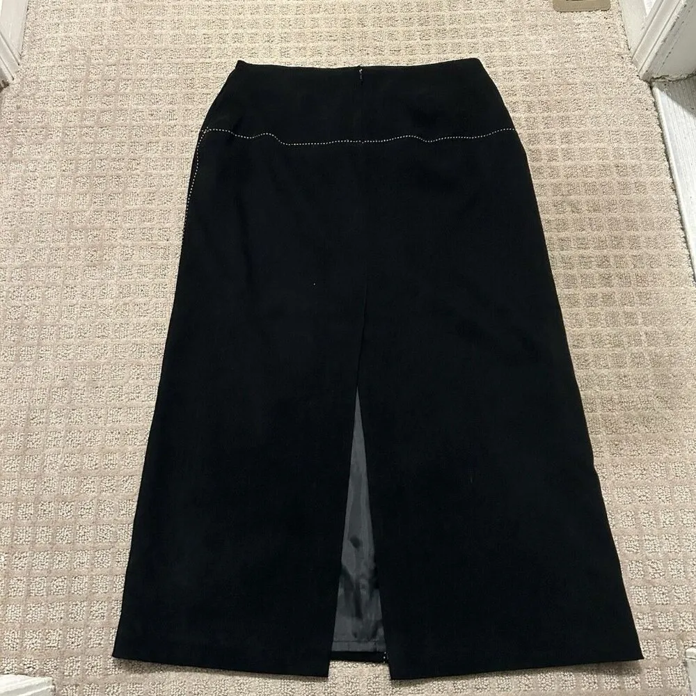 Dalia Collection Pencil Skirt Womens 12 Black Tan Top Stitch Vintage 90s Y2K - Image 6