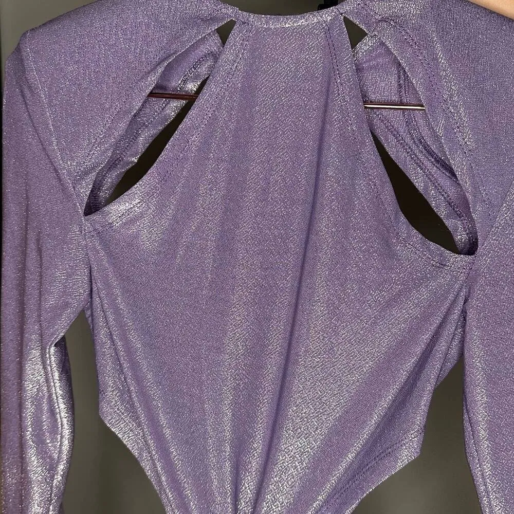 Bronx and Banco Amara Lilac Shimmer Cutout Shoulder Pad Fitted Gown Dress size 4 - Image 15