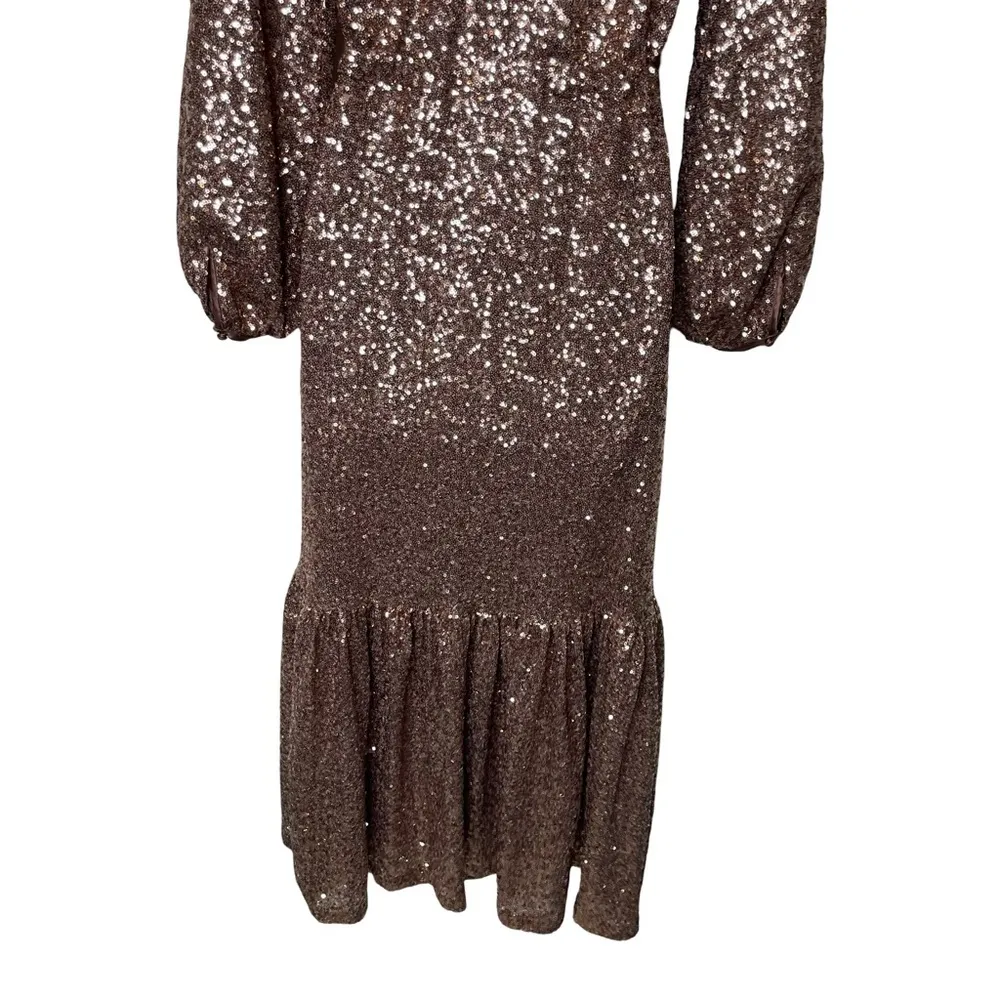 Emerson Fry Frances Rose Gold Chestnut Sequin Maxi Dress sz S - Image 6