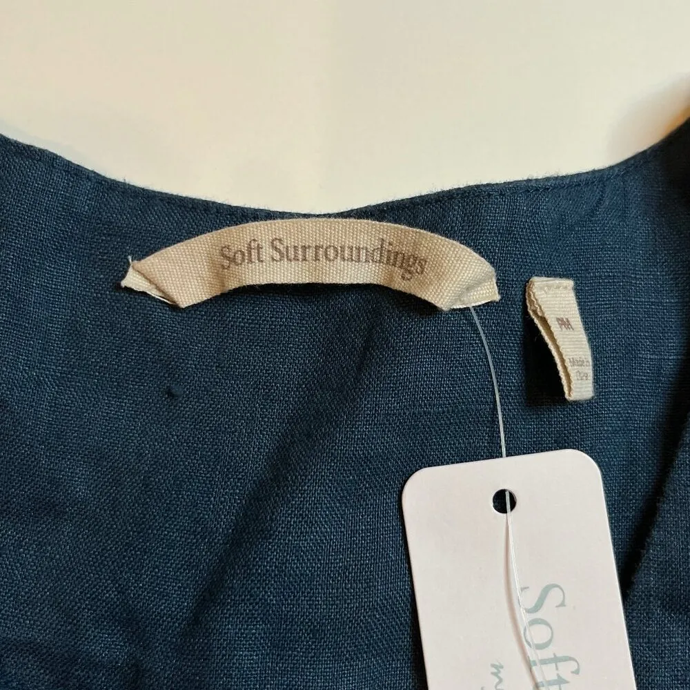 Soft Surroundings Milano Linen Dress Sunstruck SZ PM Blue Navy Long Sleeve Knee - Image 7