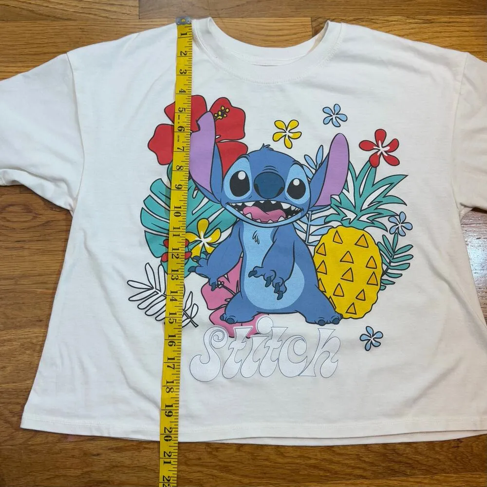 Disney Stitch Large Printed White Tropical Trendy Casual Short Sleeve T-Shirt - Image 4