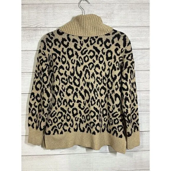Rachel Zoe Cowl Neck Sweater Woman's Animals Print Black Camel Brown Small‎ - Image 3