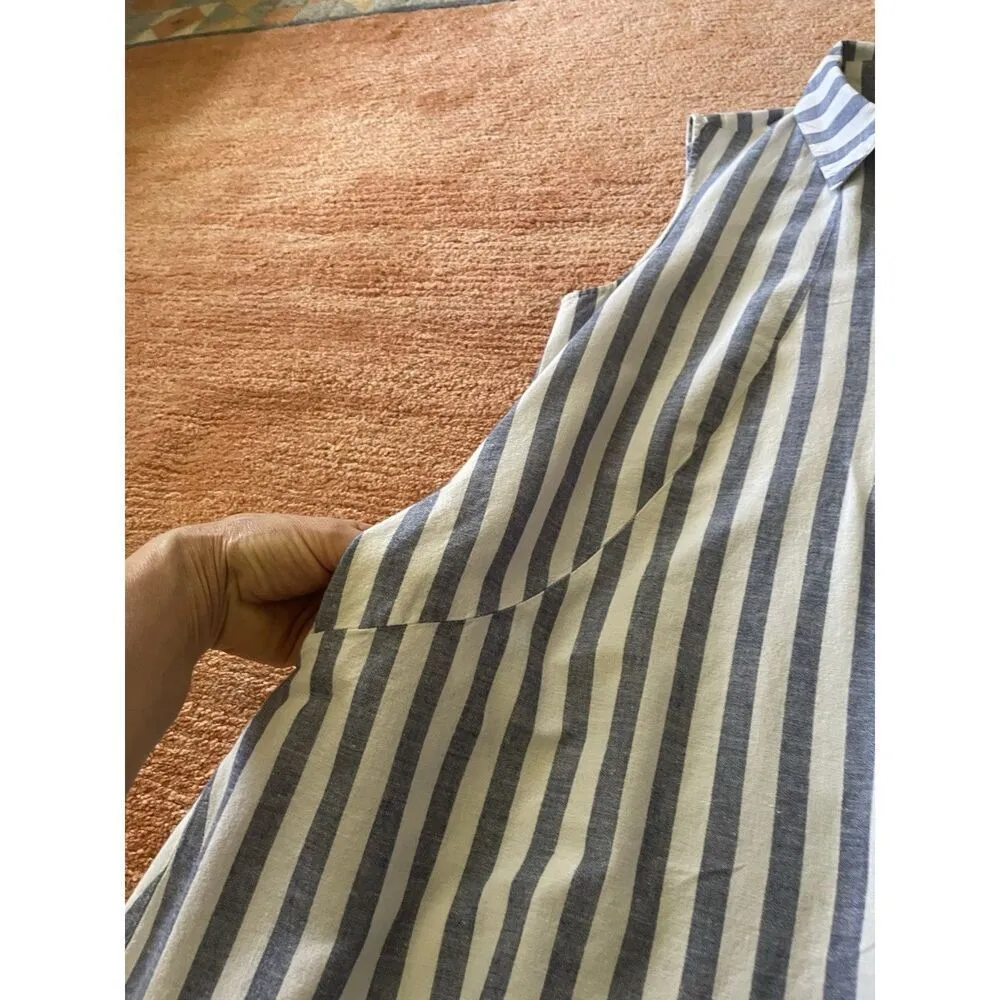 Sharagano Blue White Striped Sleeveless Tunic Top Dress Pockets Women’s M - Image 4