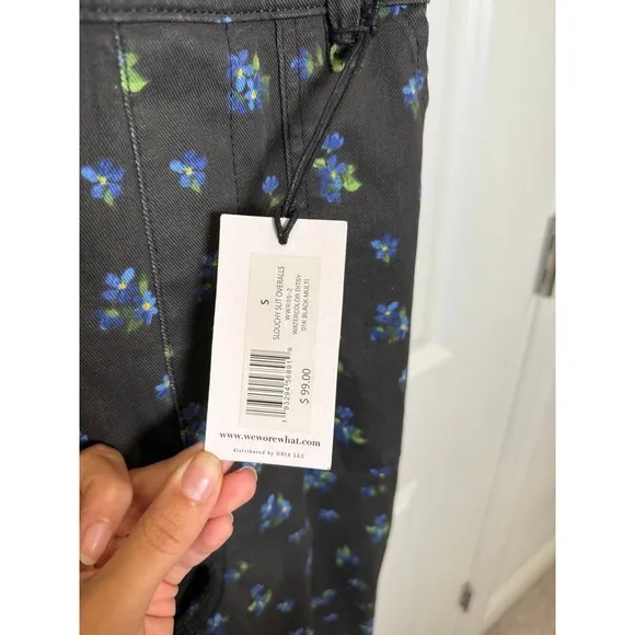NWT - WeWoreWhat Slouchy black Watercolor Ditsy Slit jumper Overalls‎ size - Image 9