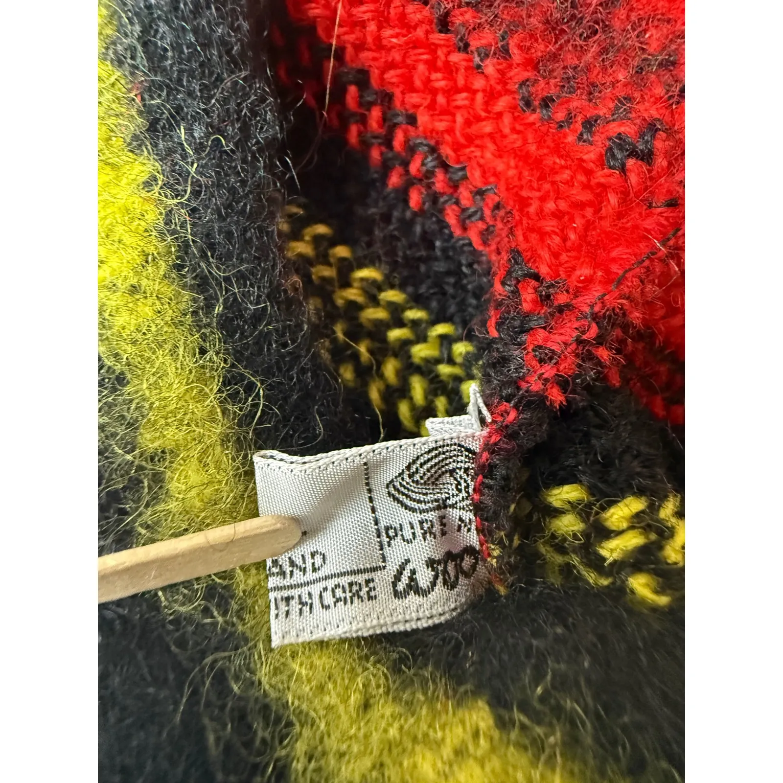 Wallace Wool Beret Hat Striped Red Black Yellow Pom Pom Made in Scotland - Image 6