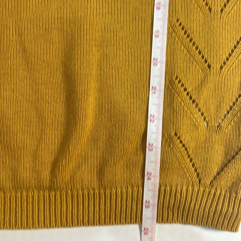 Lulus Pointelle Me More Sweater Mustard Yellow Cotton Blend Oversized Size Small - Image 14