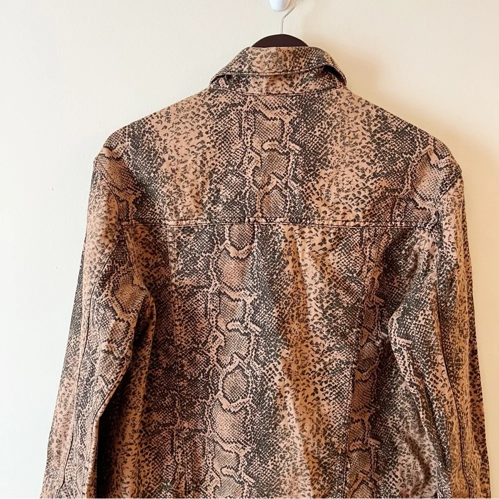 Free People Jacket Womens Size XS Brown Snake Print Boyfriend Trucker Denim - Image 9