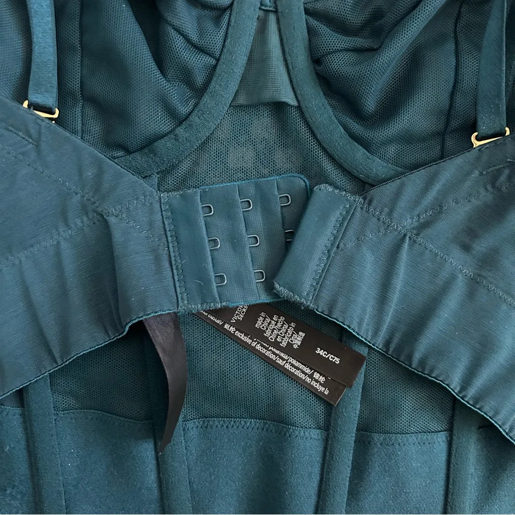 Victoria’s Secret VS Archives Monogram Sheer Emerald Teal Green Corset NWOT 34C - Image 5