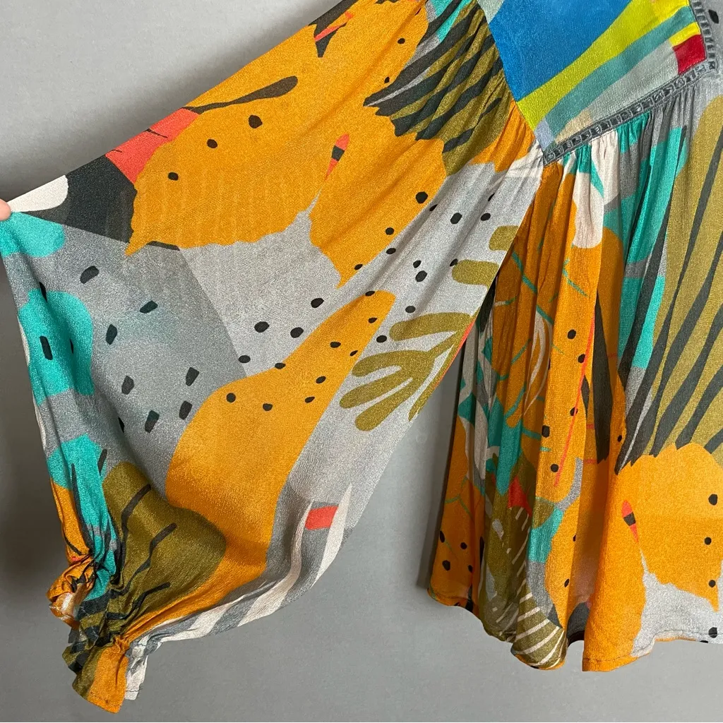 Anthropologie Bl-nk Miranda Peasant Blouse Colorful Abstract Print Size XS Women - Image 9