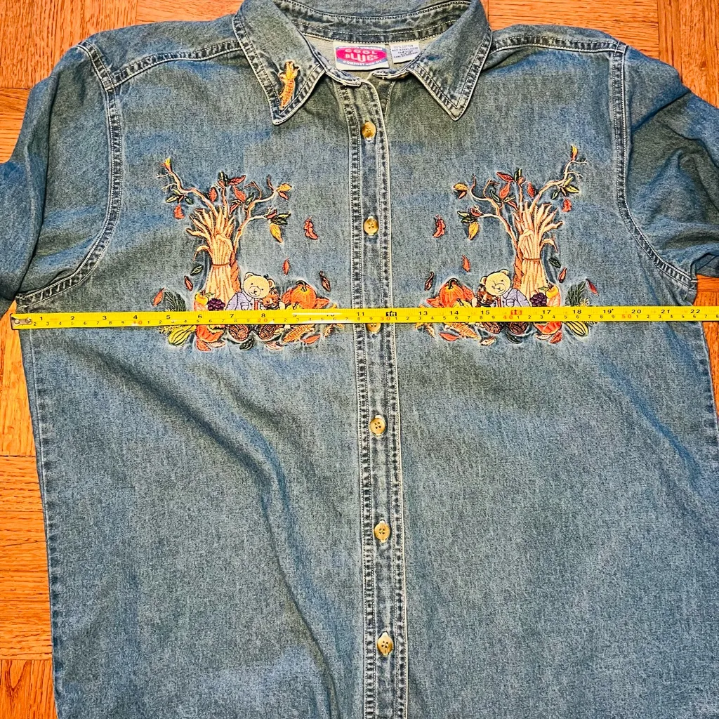 Vintage 90s Cool Blues Women's M Denim Embroidered Autumn Shirt Blue Size M - Image 8