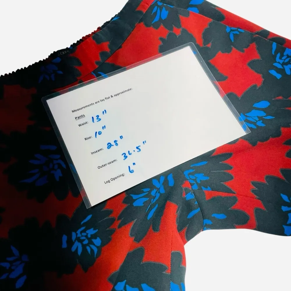 J Crew Pants Firework Floral Tapered Trouser Pants Pull On Career Red Blue sz 4 - Image 9