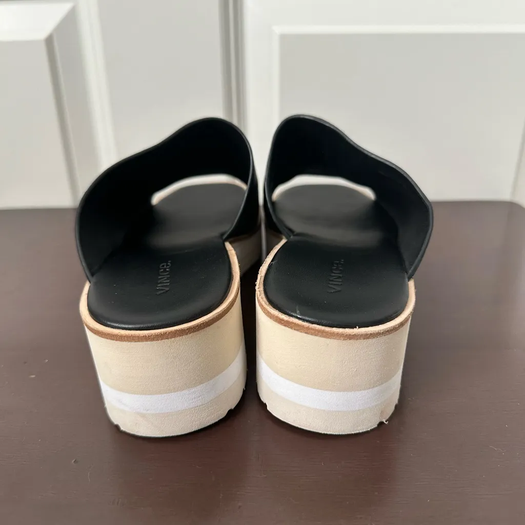 Vince Sarria Black Leather Wedge Slide Slip-On Sandal Size 8 - Image 3