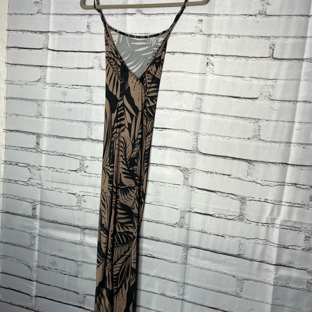 Papermoon Black Tan Leaf Print Maxi Dress Sheath Pencil SZ S Asymmetrical - Image 6