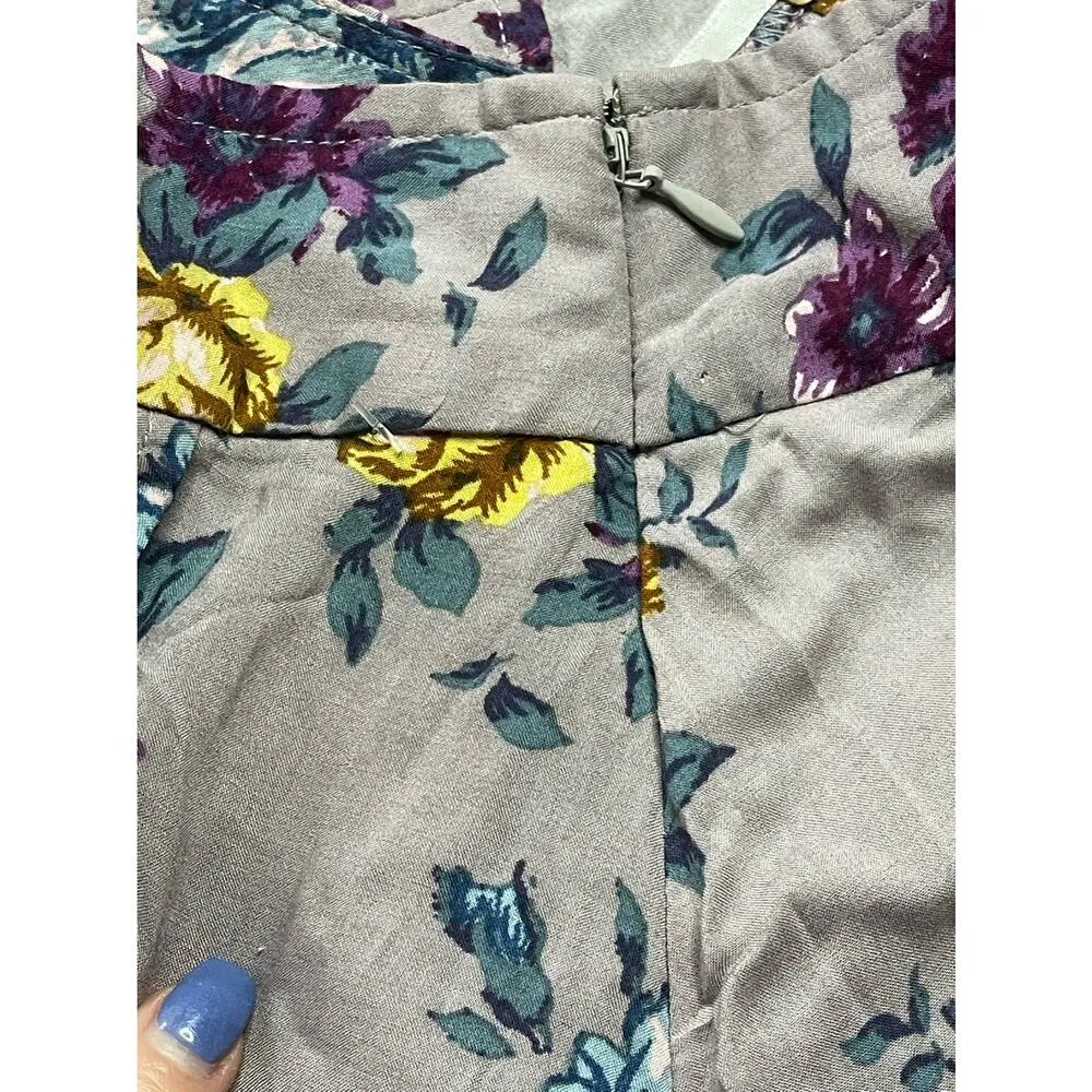 Free People Purple Yellow Floral Print Zip Up Flowy Baggy Zip Up Shorts Size 4 - Image 5