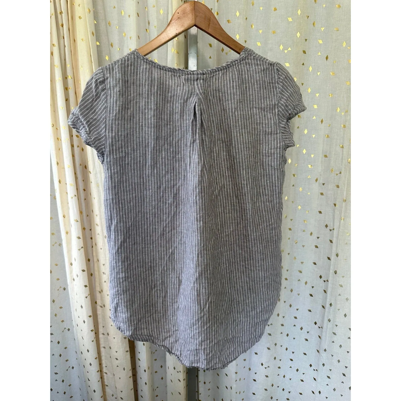 Unbranded Women's 100% Linen Crew Neck Pin Stripe Hi Lo Hem Tunic Blouse S Gray - Image 4