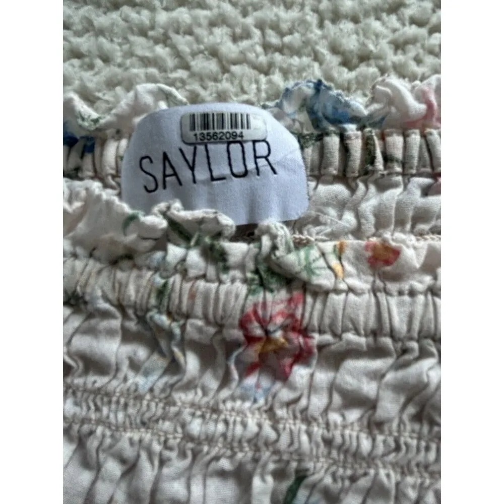 SAYLOR Women Pink Cotton Floral Smocked Peplum Clover Blouse Boho Top Size S - Image 7