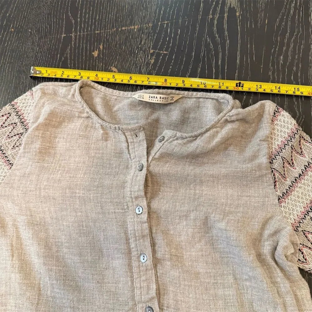 Zara Women's Gray Smocked Sleeve Mini Dress Size S Casual 3/4 Sleeve - Image 7