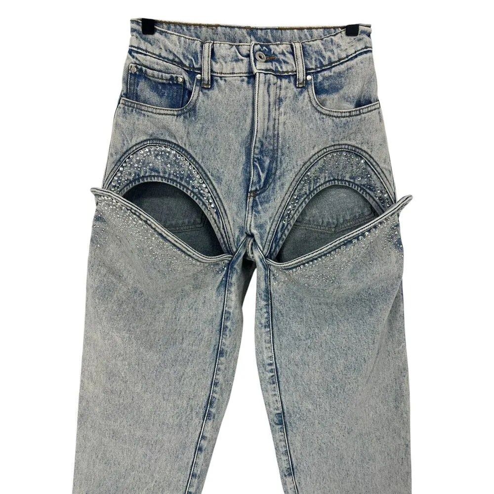 Y/PROJECT Cutout Rhinestone Skinny Blue Size 24 - Image 4
