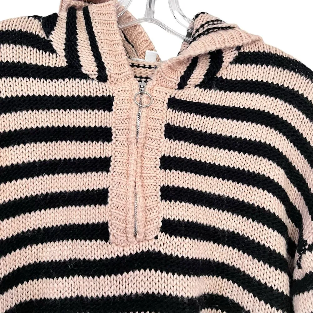 For Love & Lemons Elyse Cream Black Striped Knit Long Sleeve Half Zip Hoodie M - Image 4