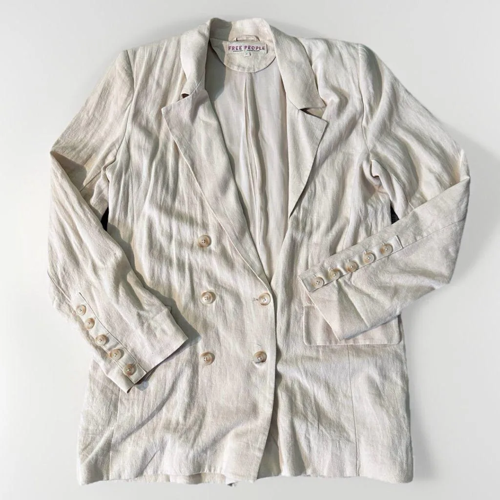 Free People Olivia Blazer in Pebble Linen Blend Double‎ Breasted Jacket M - Image 5
