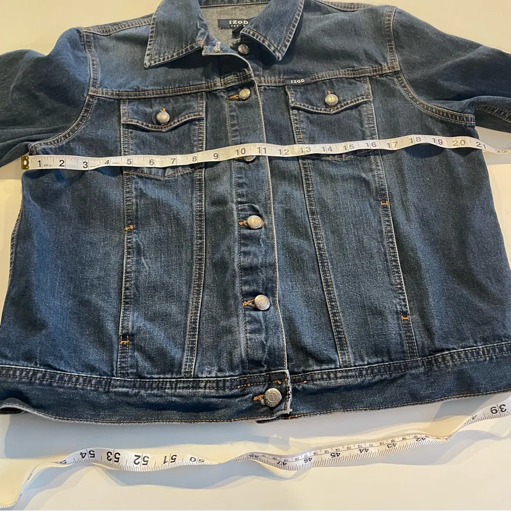 Izod Denim Blue Jacket Size Large Button Up Collared Long Sleeve - Image 10