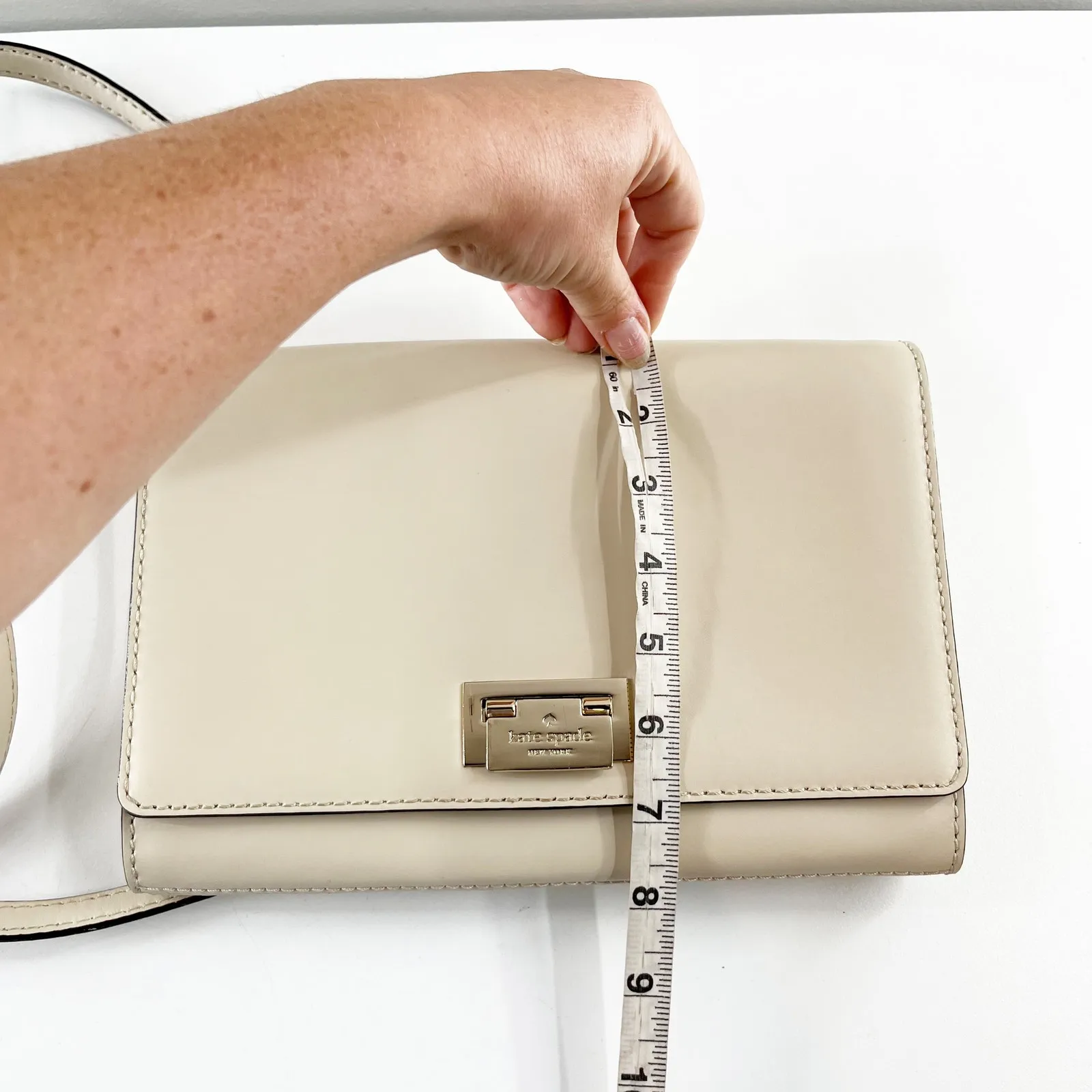 Kate Spade Fiona Leather Crossbody Flap Purse Bag Cream - Image 7