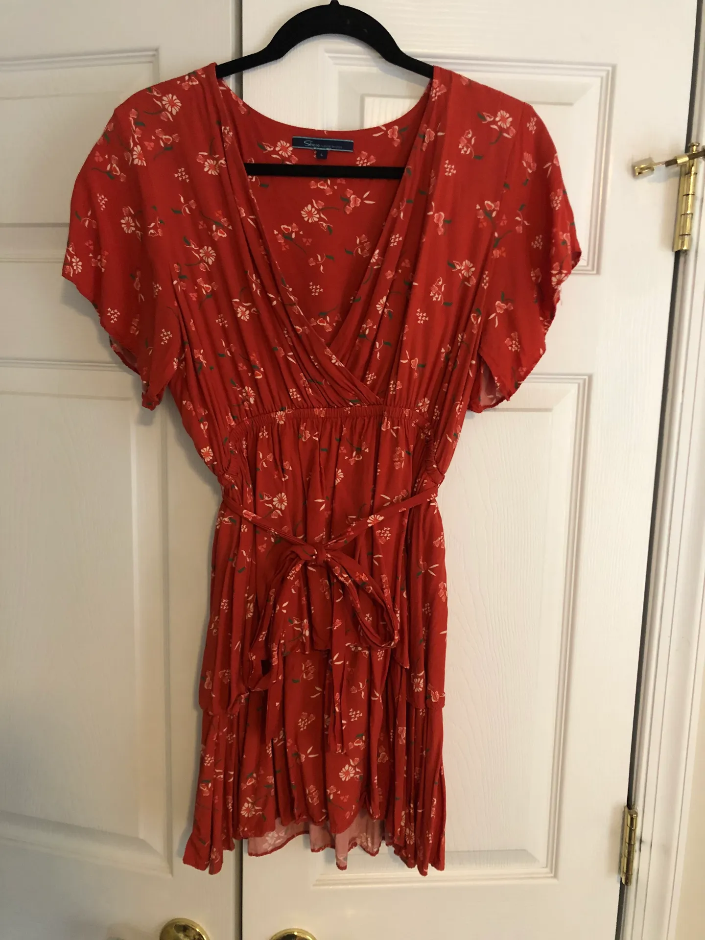 Red Floral Short Dress Size L - Image 2