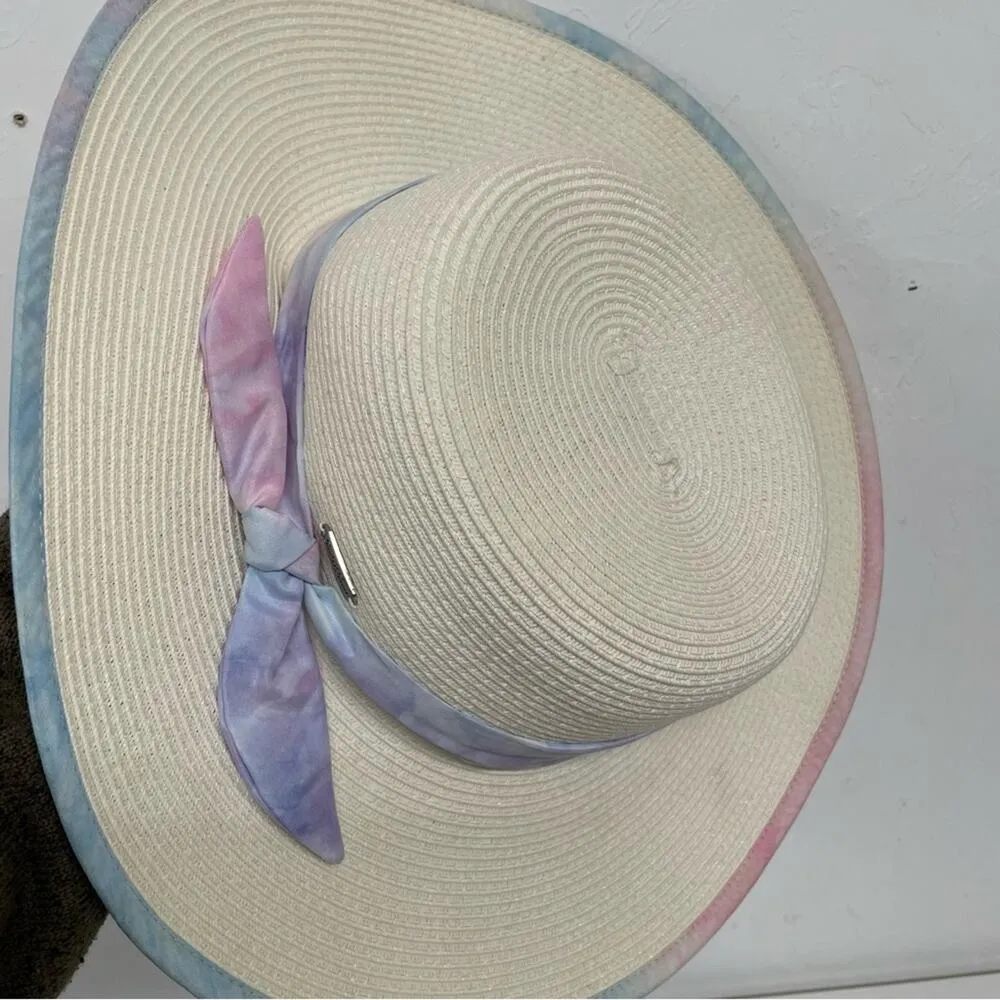 Sun and Sand Headwear White Wide Rim Sun Hat SPF 50 Purple Ribbon Beach - Image 4