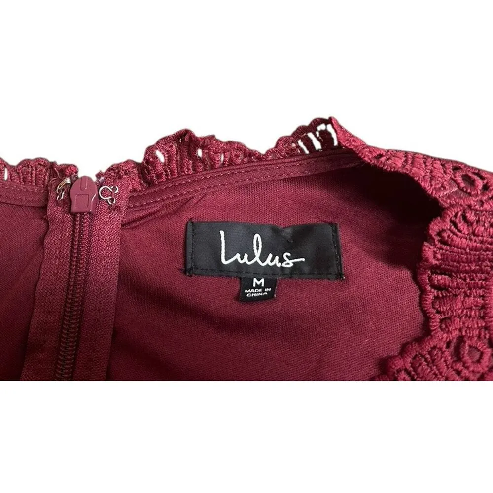 Lulus Angel in Disguise Burgundy Lace Skater Dress Size M Deep V Party Cocktail Red Size M - Image 11