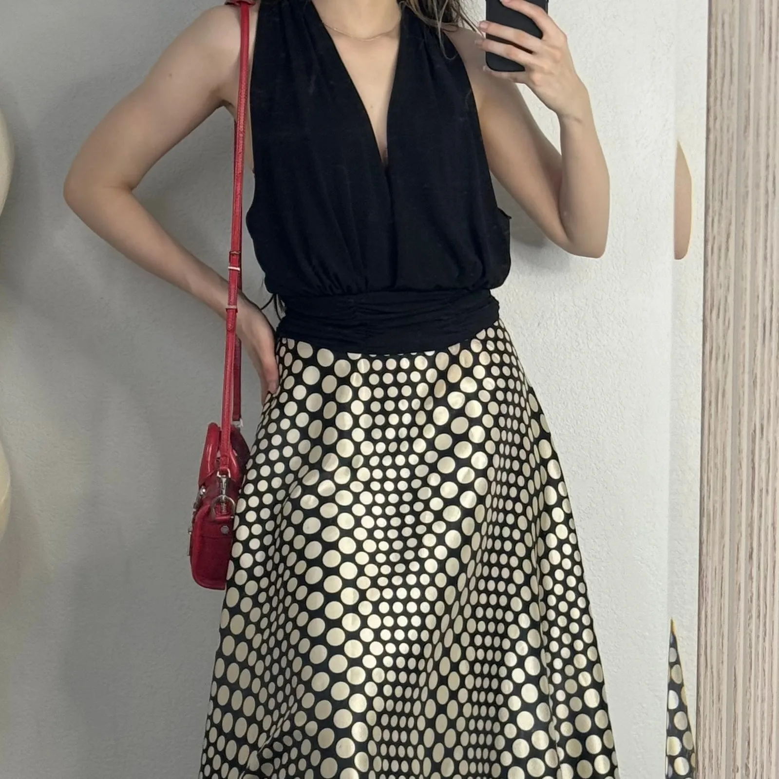 Reto Style Black Polkadot Halter Midi Dress Pin UP Size 8 - Image 4