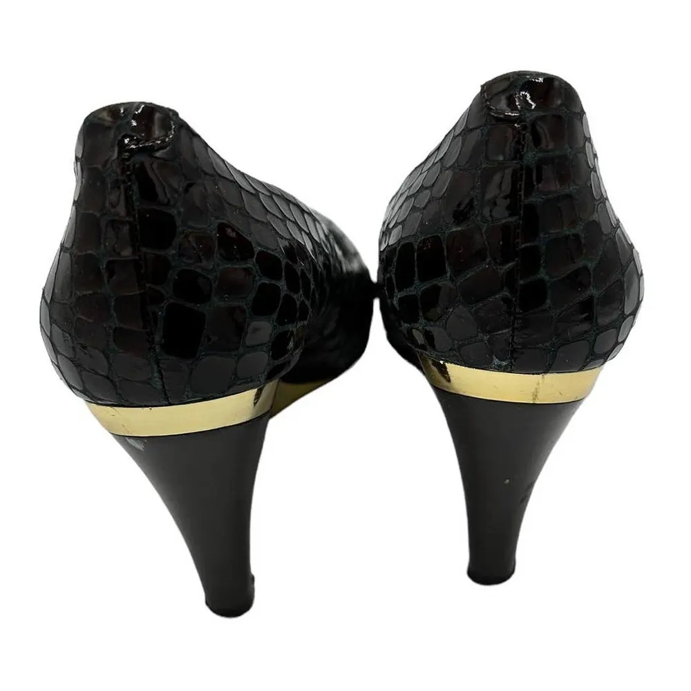 BCBGirls EDGY BROWN EMBOSSED LEATHER CUTOUT WEDGES SEXY PEEP TOE SIZE 8 - Image 3