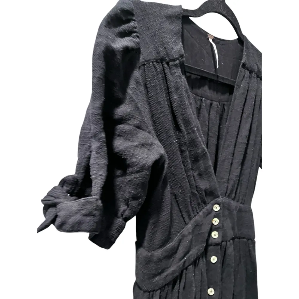 Free People Love Of My Life Black Midi Button Down Dress Size XS Cotton $108 - Image 6