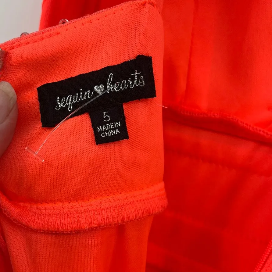 Sequin Hearts Y2K Rhinestone Dress Sz 5 Coral Prom Pageant Glam Maxi HOCO Jewel - Image 8