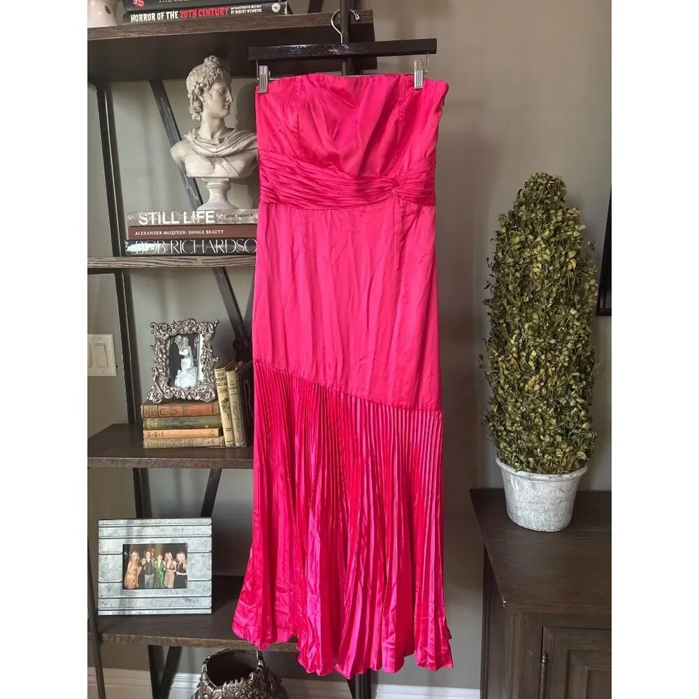 AMUR Milly Satin Pleated Strapless Cocktail Dress Pink Cabaret Womens Size 8 - Image 4