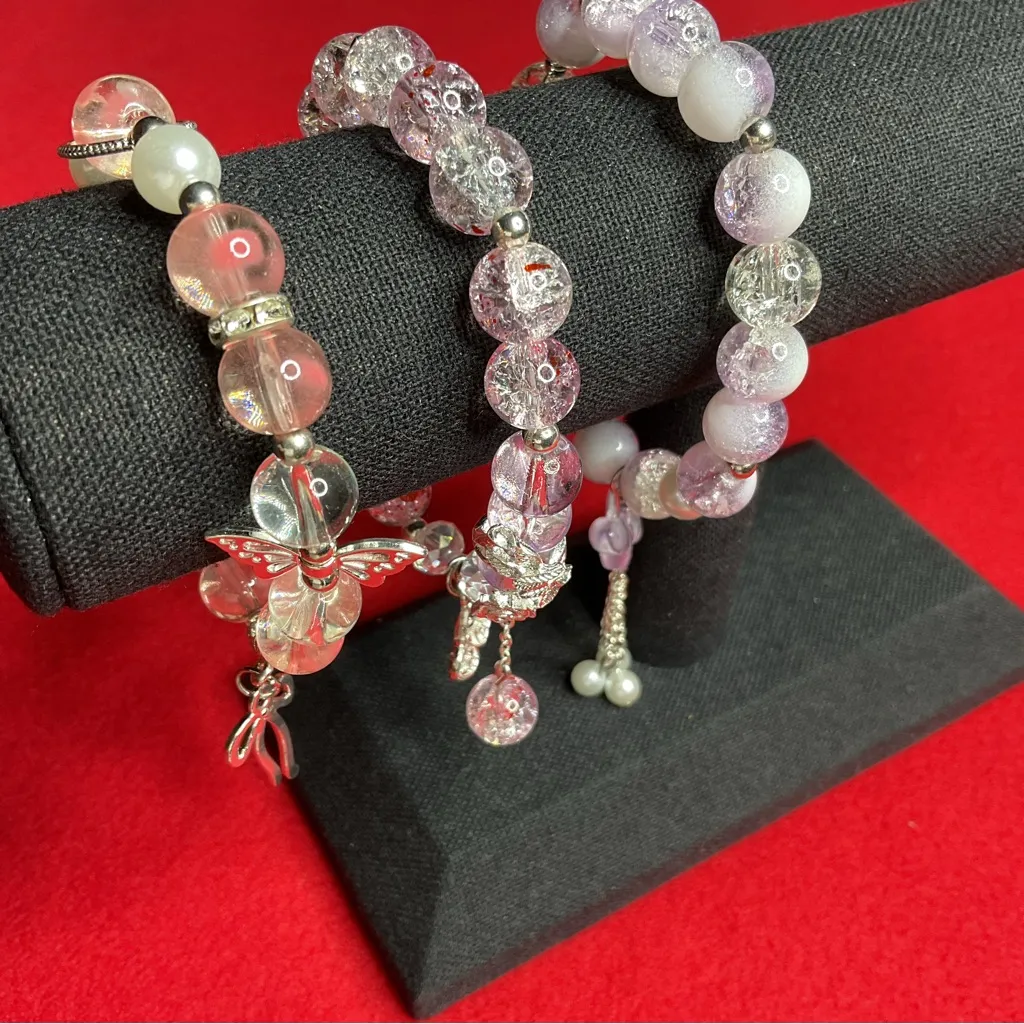 Beaded (Glass) Stretch Bracelets with Charms - Image 3