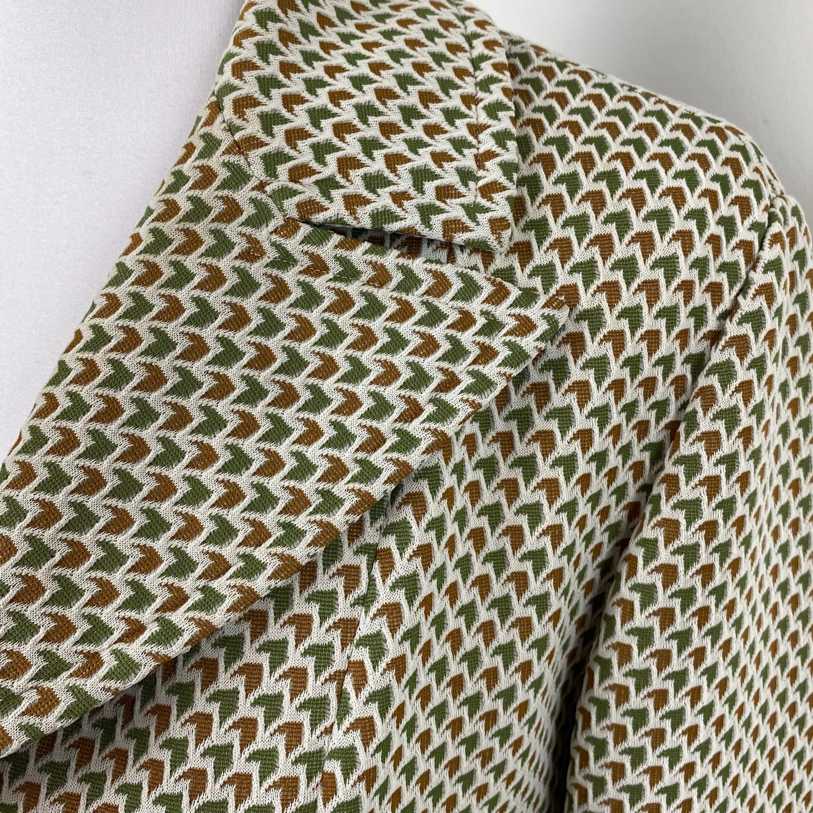 Vintage Lan Siang 70s Geometric Button Front Long Blazer Pea Coat MCM Medium Green - Image 3