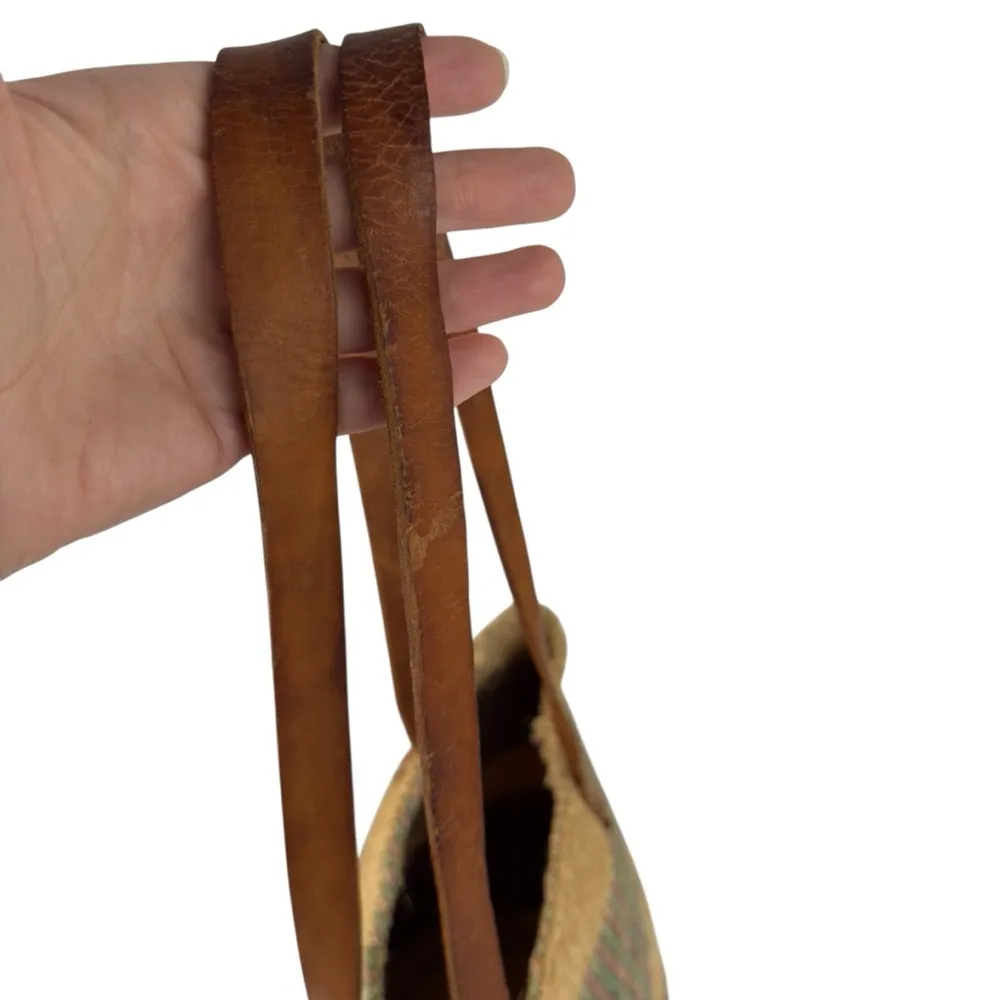 Handwoven Handcrafted Boho Sisal Straw Leather Kiondo Market Bag Vintage 80’s Tan - Image 12