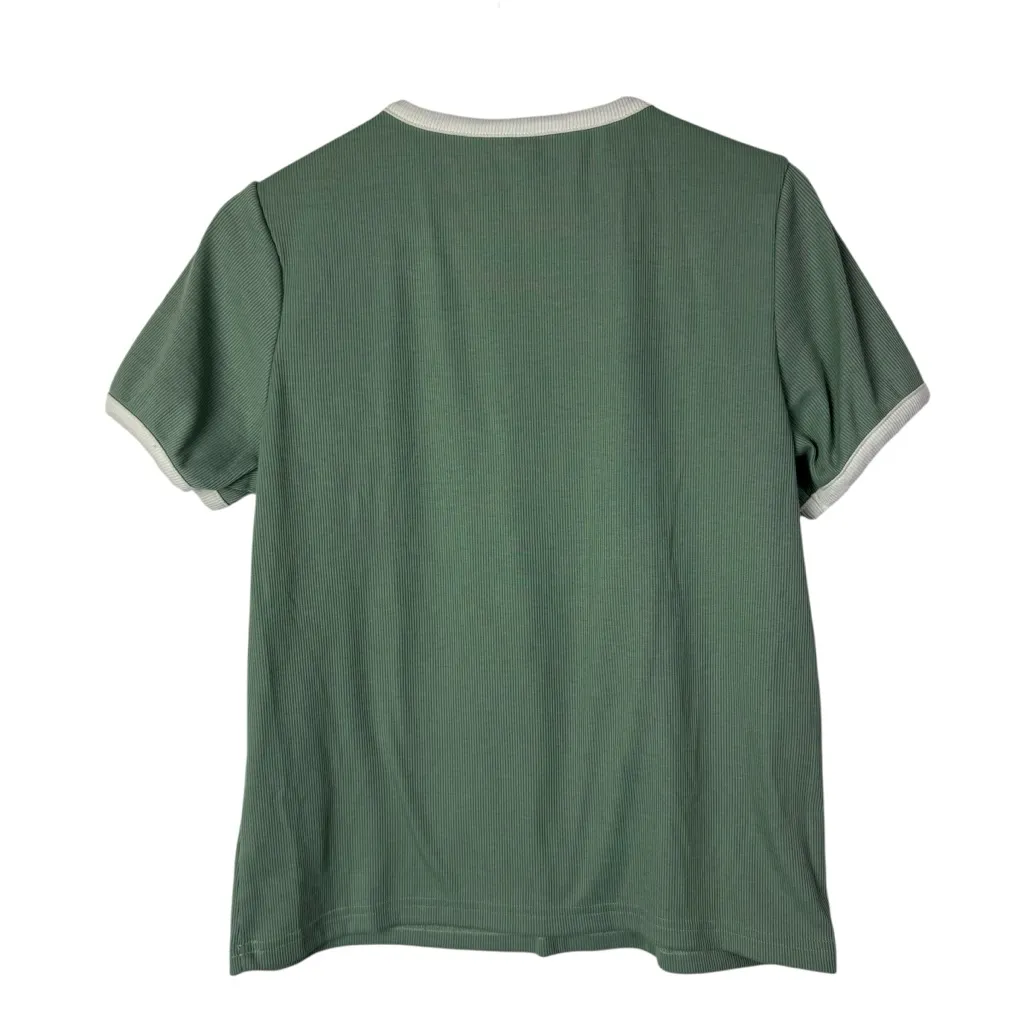 Dazy Green Climb The Mountain Green Ribbed Camp Short Sleeve T - Image 2