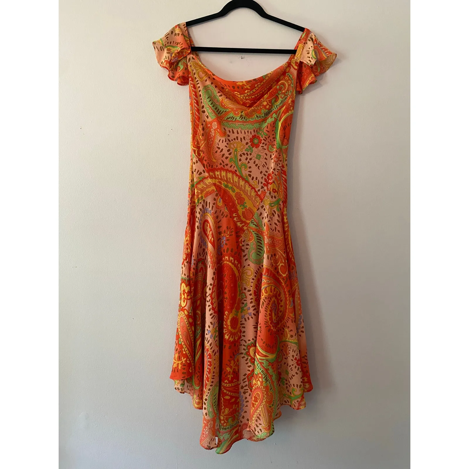 Vintage Y2K Bandolino Pink Green Paisley Flowy Midi Retro Dress Women's size 8 - Image 2