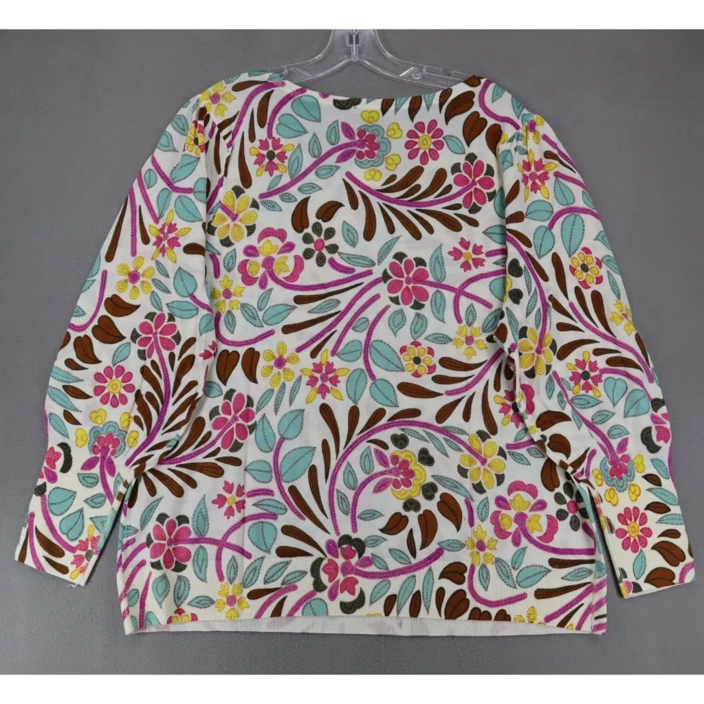 New Tablots Pretty Cream Multicolored Floral Soft Merino Wool Sweater 2Xp Petite - Image 3