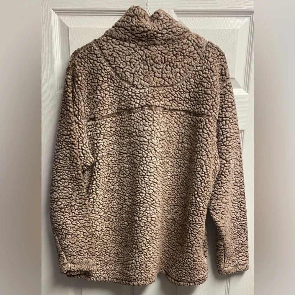 Zenana Boutique Sherpa Quarter Zip Pullover In Tan/Brown Size Large - Image 5