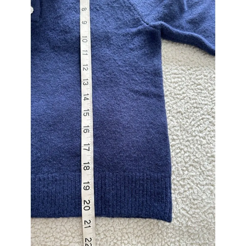 J.Crew  Extra Soft Rhinestone Button Long Sleeve Polo Sweater Top Navy Blue XS - Image 8