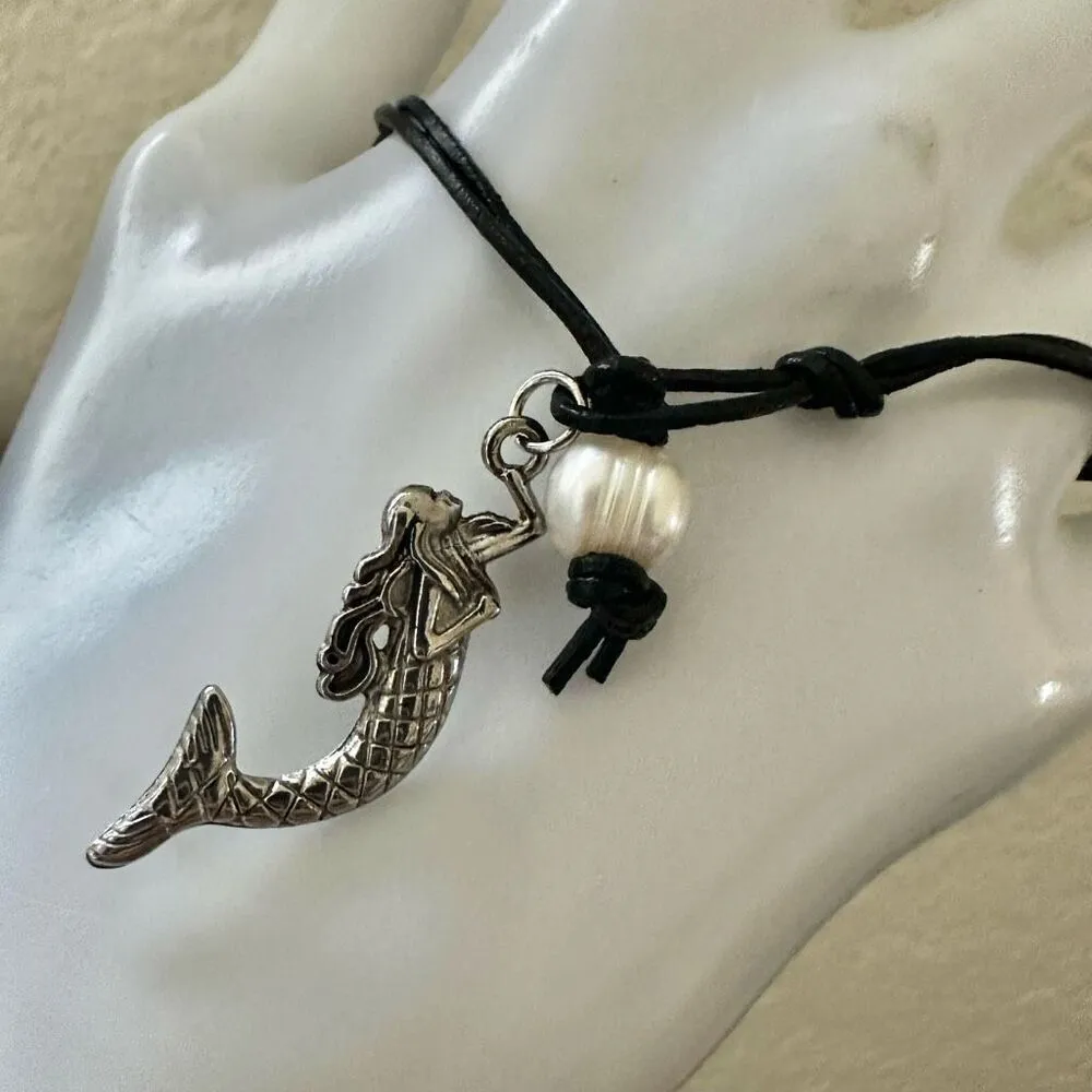 Authentic pearl mermaid charm bracelet on cord - Image 4